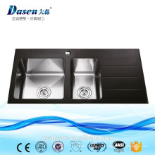 Dassen Spüle Glas Edelstahl Spüle Doppel Schüssel mit Abtropffläche Küche Waschbecken Aufsatzbecken On Sale (DS-G2903)